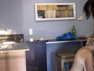 Titty wife fucked in the kitchen by neighbor while husband is on business trip